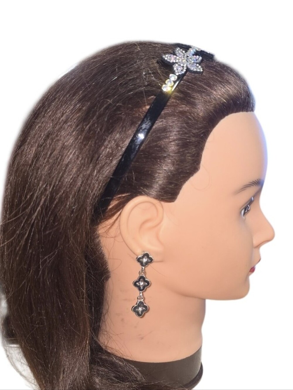 Dainty Black and Silver Clover Drop Earrings